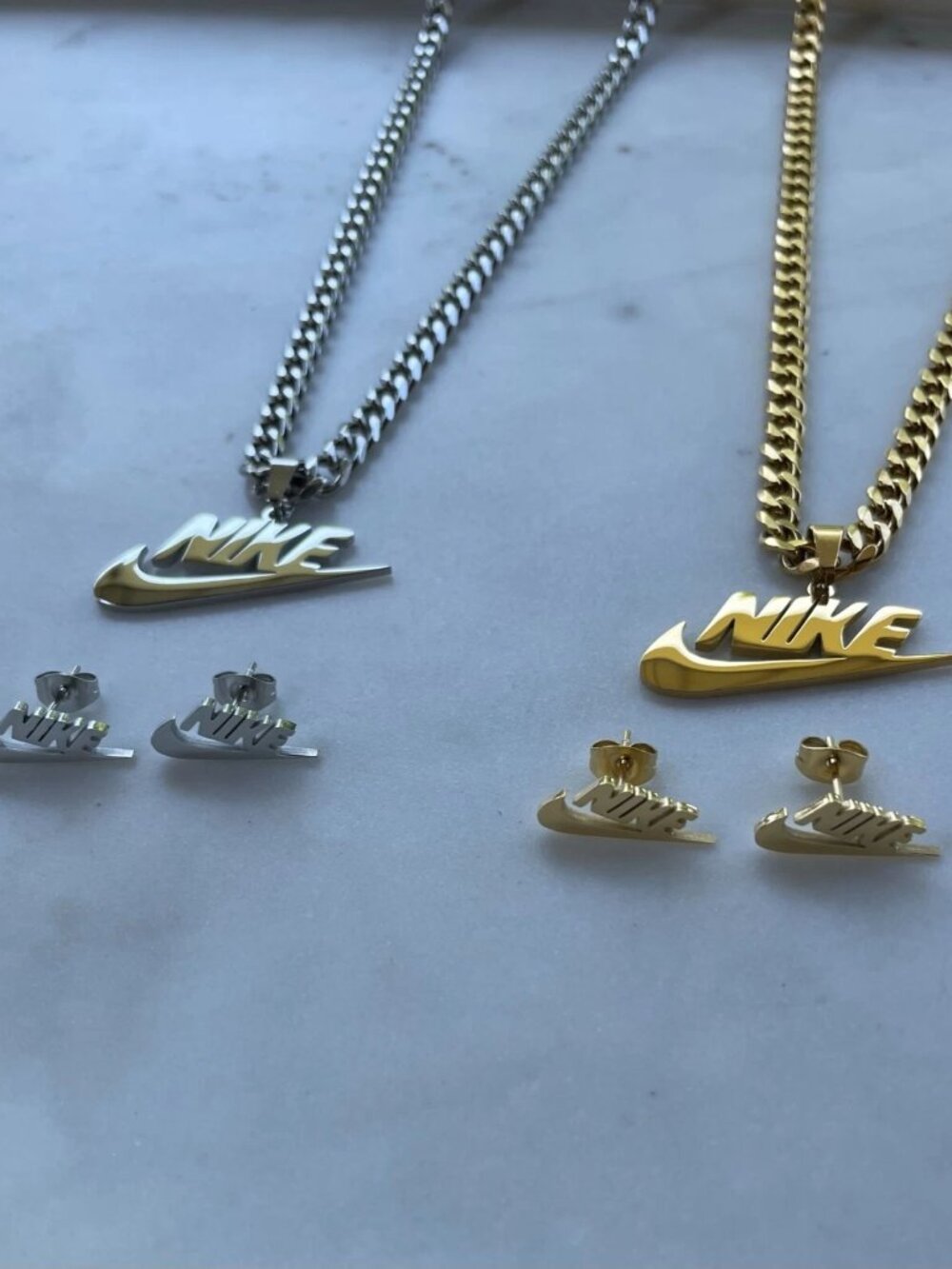 NEW - Nike Necklace & Earrings Bundle - Gold & Silver - Y2K Streetwear - Unisex